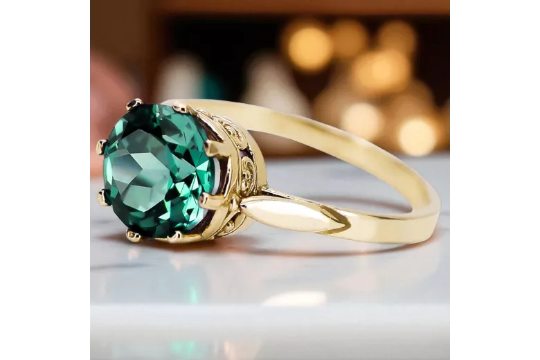 Ring Vintage Schmuck Smaragd 14 Karat Gelbgold vrc366y